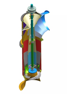 Pump assembly model of a vertical line shaft pump with adjustable impeller blades