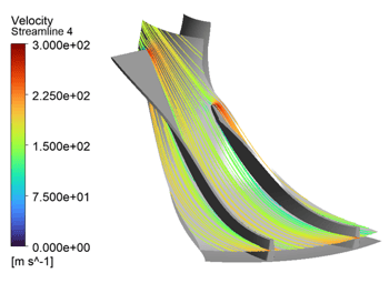fischer compressor - Velocity Streamlines (3D Cyclic Section)