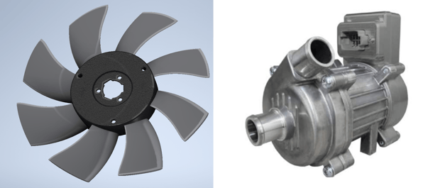 Fig. 4. Fan Blade Design (left) Turntide ePump (right))