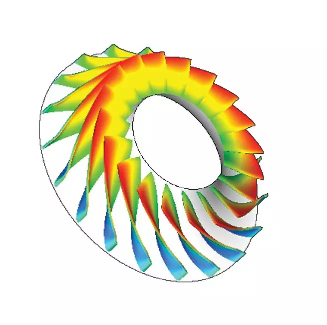 Impeller geometry and Mach contours as predicted by TURBOdesign1